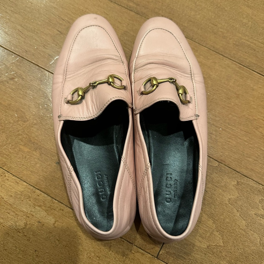 Gucci Blush Pink Loafers with Gold Accents